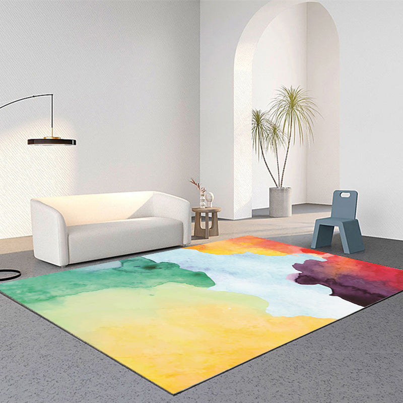 Funky Watercolor Area Rug Individuality Modern Living Room Rug Polyester Non-Slip Backing Indoor Carpet