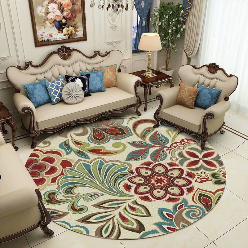Runde mehrfarbige traditionelle Indoor-Teppiche Polyester Blumenmuster Teppich nicht rutschfestem Innenteppich für Wohnzimmer