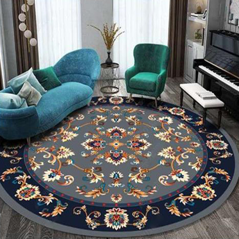 Runde mehrfarbige traditionelle Indoor-Teppiche Polyester Blumenmuster Teppich nicht rutschfestem Innenteppich für Wohnzimmer