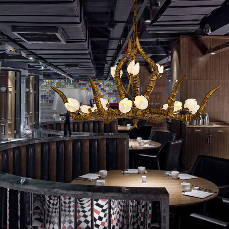 Gold 15 Bulbs Pendant Chandelier Tradition Resin  Branch Suspension Hanging Light for Restaurant