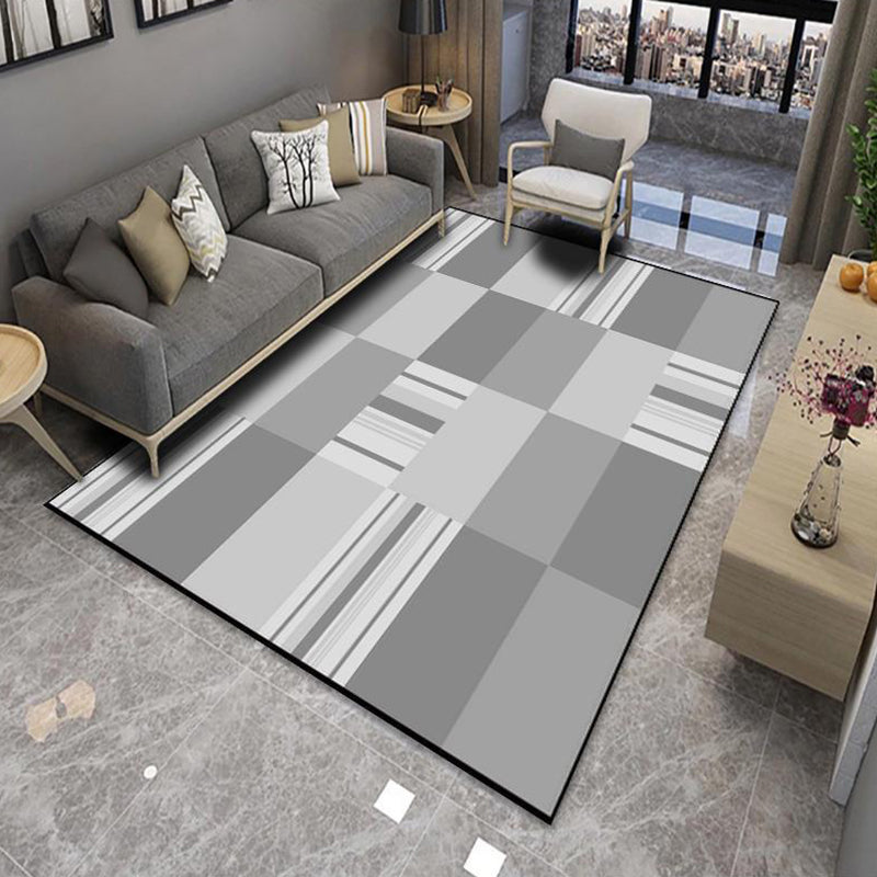 Contemporary Living Room Rug Geometric Area Rug Polyester Non-Slip Backing Carpet
