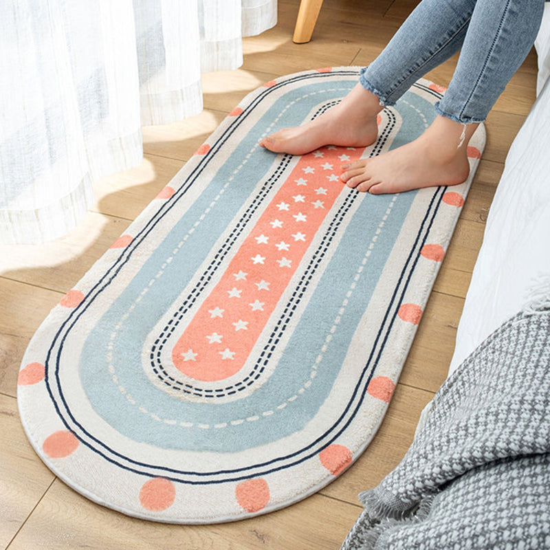 Multi-Color Geometry Area Rug Trendy Striped Carpet Polyester Friendly Washable Area Rug for Bedroom