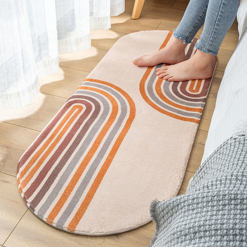 Multi-Color Geometry Area Rug Trendy Striped Carpet Polyester Friendly Washable Area Rug for Bedroom