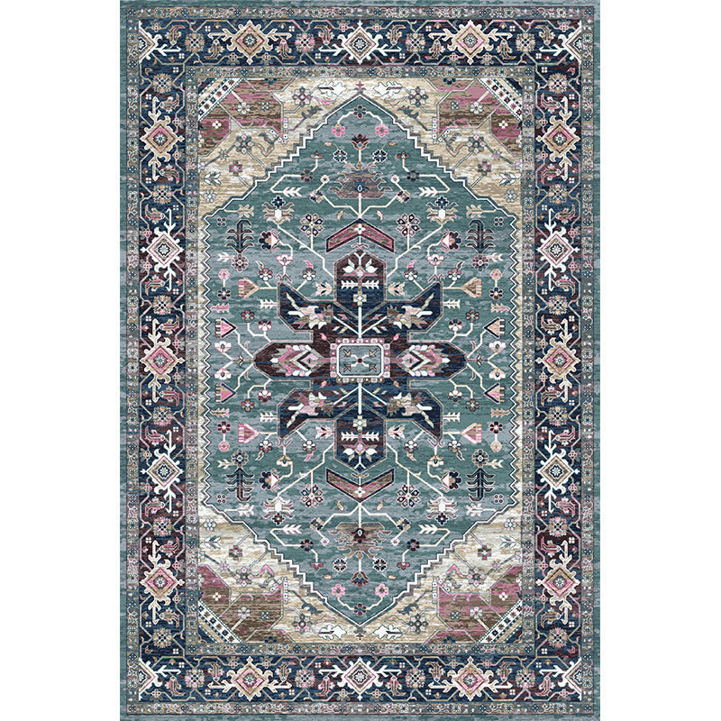 Elegant Blue Tone Nostalgia Carpet Polyester Medallion Indoor Rug Stain Resistant Rug for Home Decor