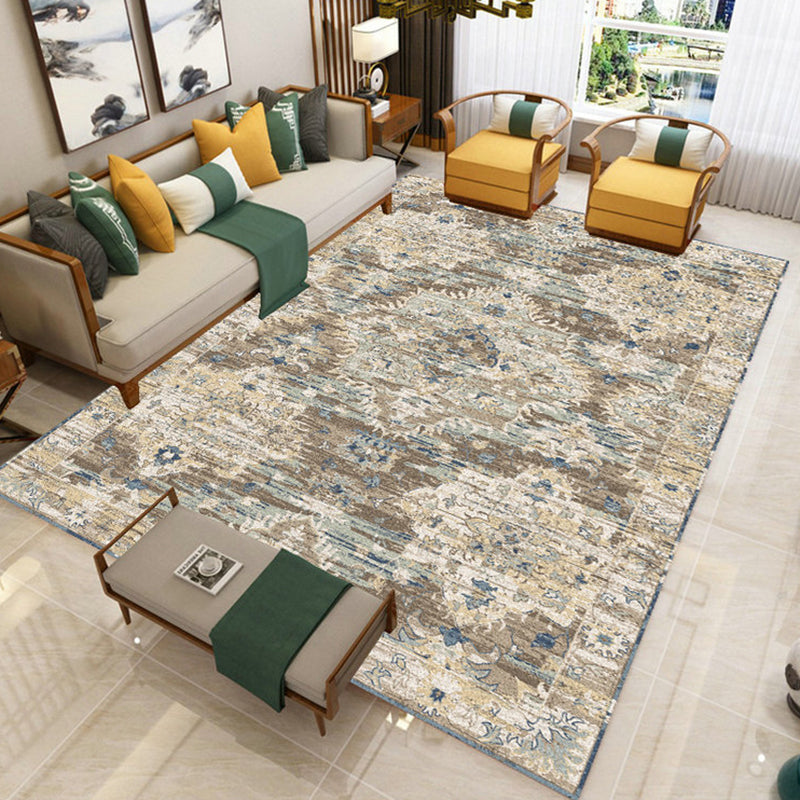 Mehrfarbiger Vintage -Gebiet Teppich Polyester Ethnisches Muster Innenteppich Easy Care Teppich für Wohnzimmer