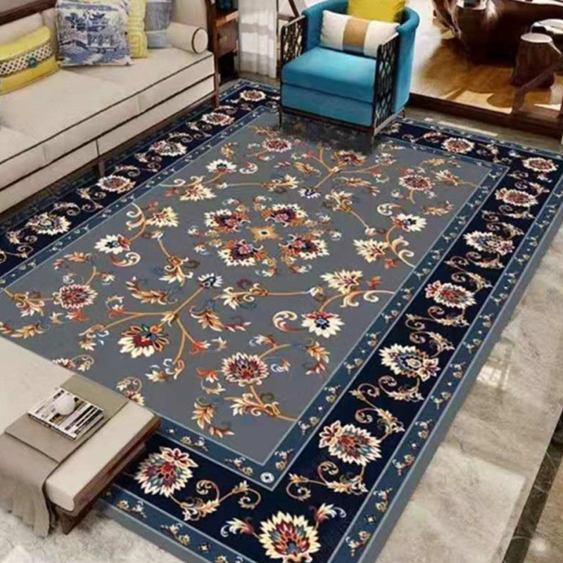 Tapis à imprimé floral de couleur unie en polyester traditionnel antidérapant un tapis intérieur pour le salon