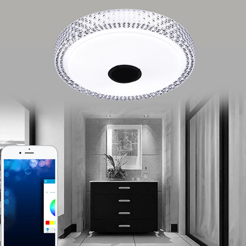 Weiße kreisförmige WLAN-Deckenleuchte, moderne LED-Acryl-Unterputzleuchte für Schlafzimmer