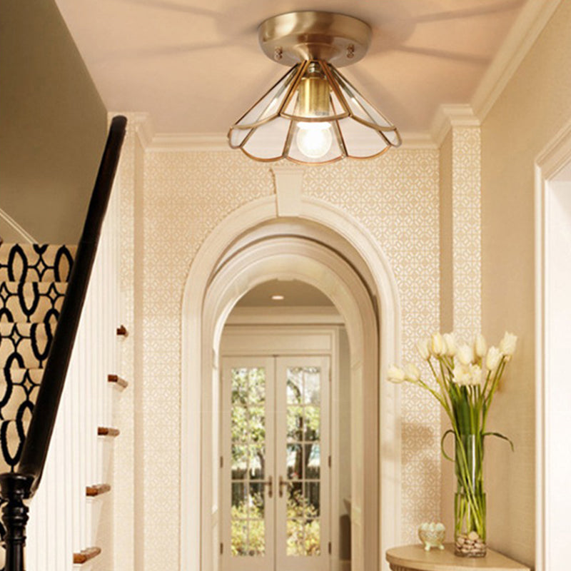 Colonial Scalloped Flush Mount Light Frosted Glass Brass Flush Mount Ceiling Lamp