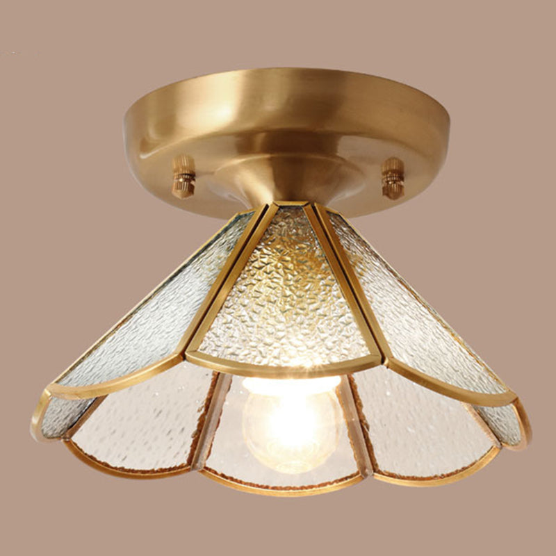 Colonial Scalloped Flush Mount Light Frosted Glass Brass Flush Mount Ceiling Lamp