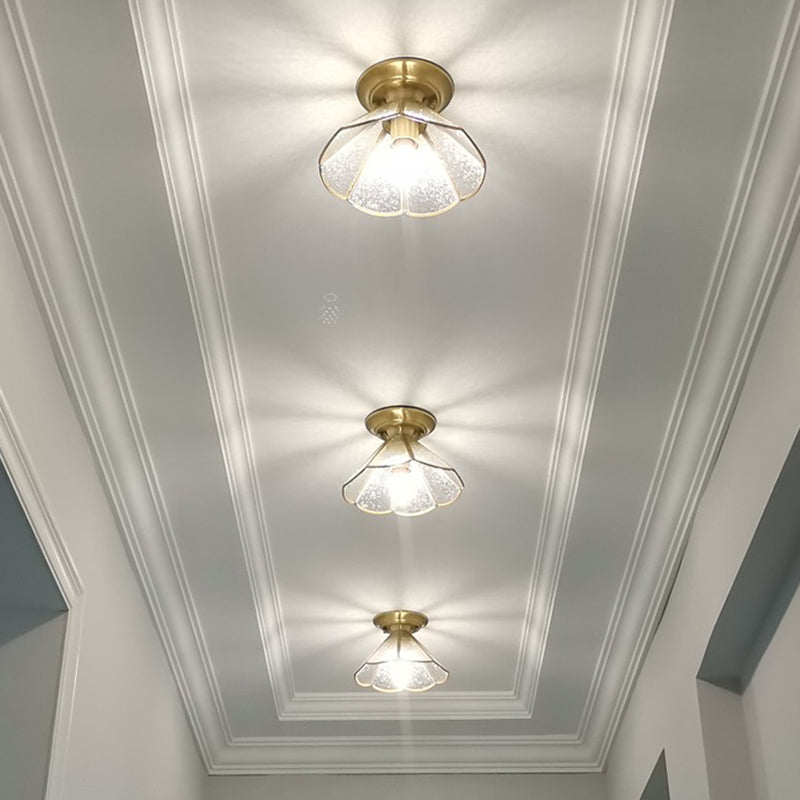 Colonial Scalloped Flush Mount Light Frosted Glass Brass Flush Mount Ceiling Lamp
