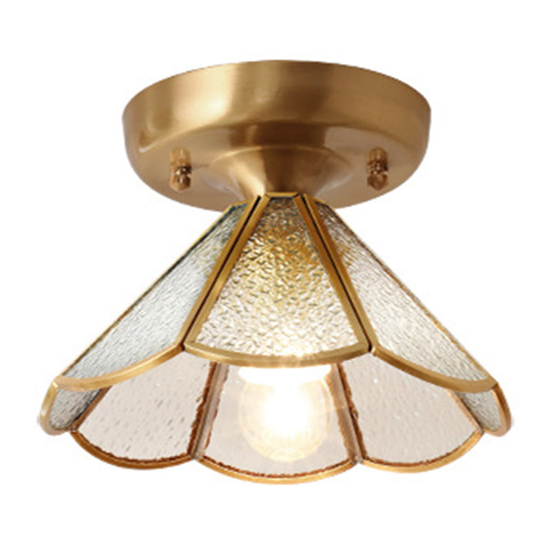 Colonial Scalloped Flush Mount Light Frosted Glass Brass Flush Mount Ceiling Lamp