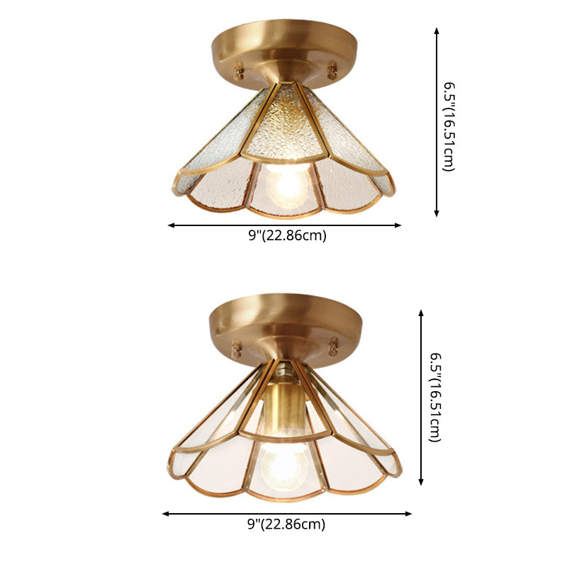 Colonial Scalloped Flush Mount Light Frosted Glass Brass Flush Mount Ceiling Lamp