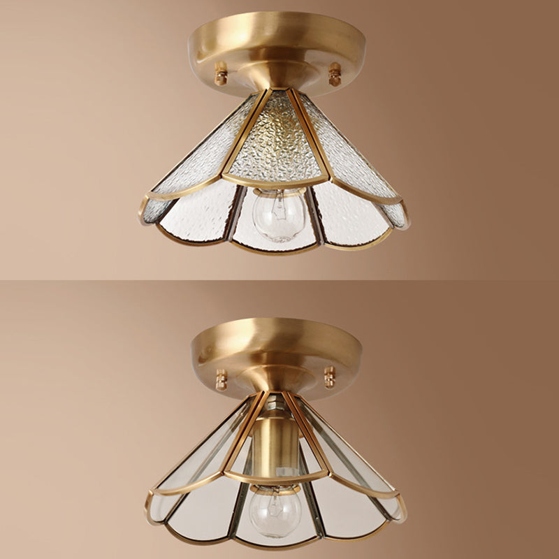 Colonial Scalloped Flush Mount Light Frosted Glass Brass Flush Mount Ceiling Lamp