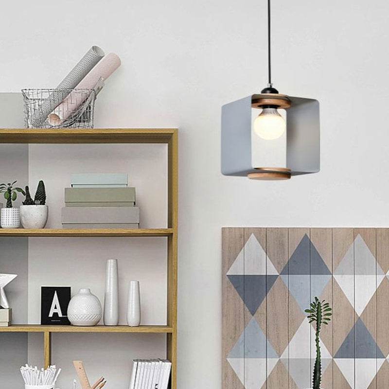 Colgante de gota de metal rectángulo contemporáneo 1 lámpara colgante de gris claro/blanco para comedor