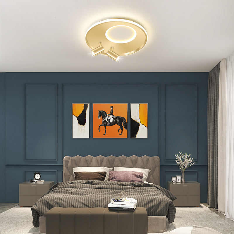 New Modern LED Flush Ceiling Lights Iron Circular Flush Mount Lamp with 2 Spotlights