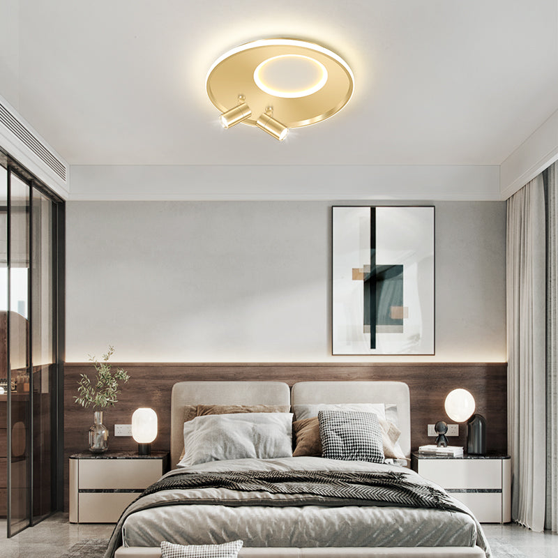New Modern LED Flush Ceiling Lights Iron Circular Flush Mount Lamp with 2 Spotlights
