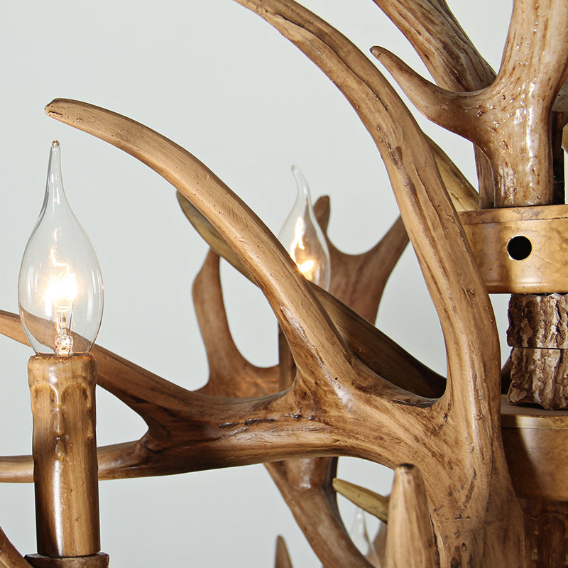 Rustic Deer Antler Ceiling Chandelier 8 Heads Resin Suspension Pendant Light in Brown for Restaurant