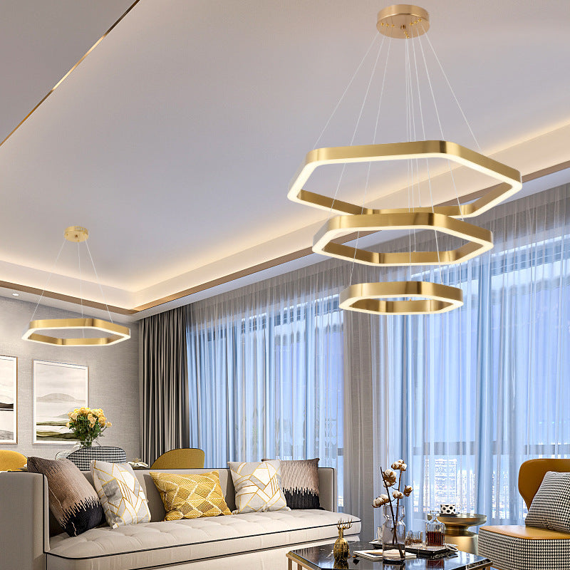 Luce a sospensione a LED geometrica oro nella luce del soffitto in acciaio inossidabile in stile moderno per lobby