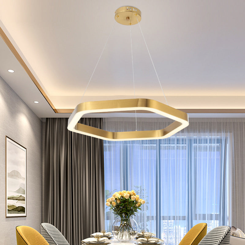 Luce a sospensione a LED geometrica oro nella luce del soffitto in acciaio inossidabile in stile moderno per lobby