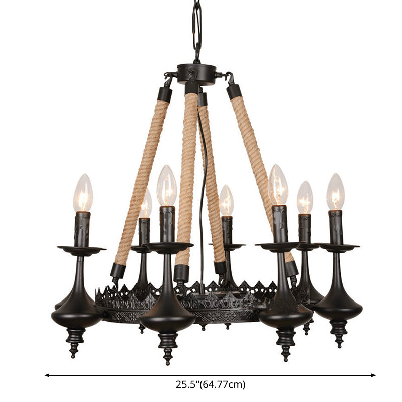 Corde de roue Plafond lustre Restaurant de style industriel Répartir Prendant Light en noir