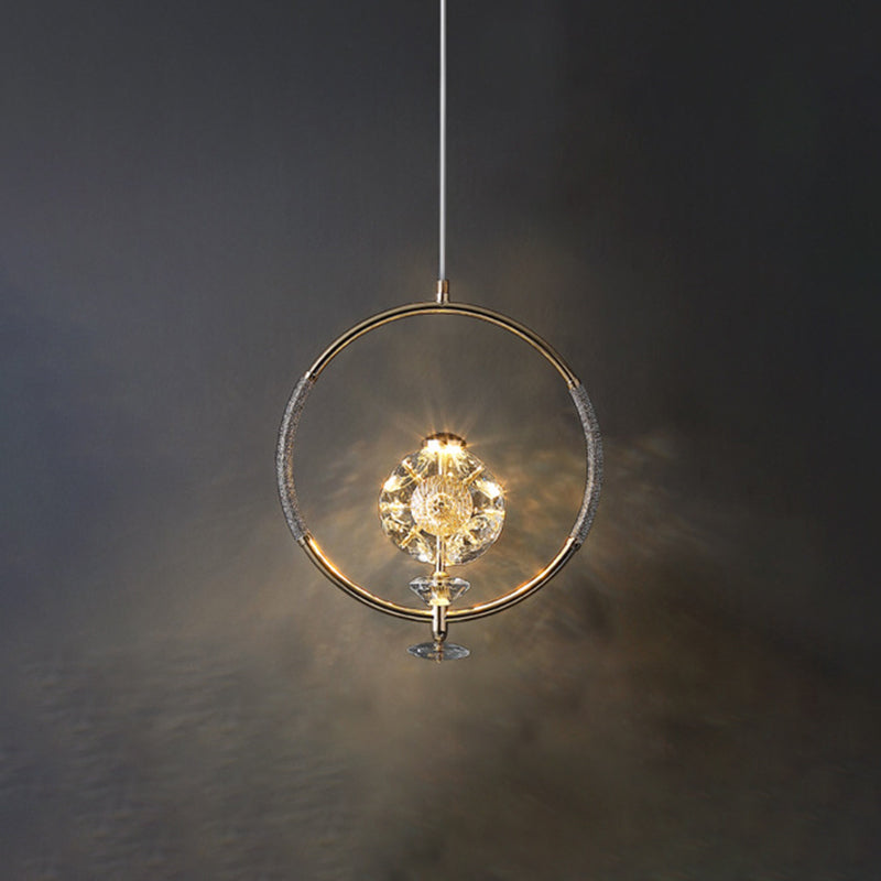 Messing afwerking lus hanglampverlichting minimalistisch metalen led plafond suspensielamp met kristal kraal