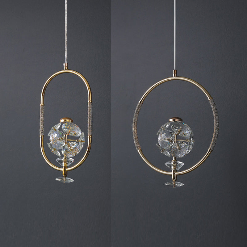 Messing afwerking lus hanglampverlichting minimalistisch metalen led plafond suspensielamp met kristal kraal