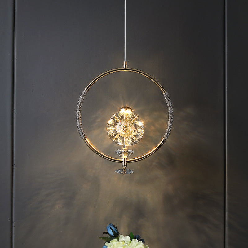 Messing afwerking lus hanglampverlichting minimalistisch metalen led plafond suspensielamp met kristal kraal