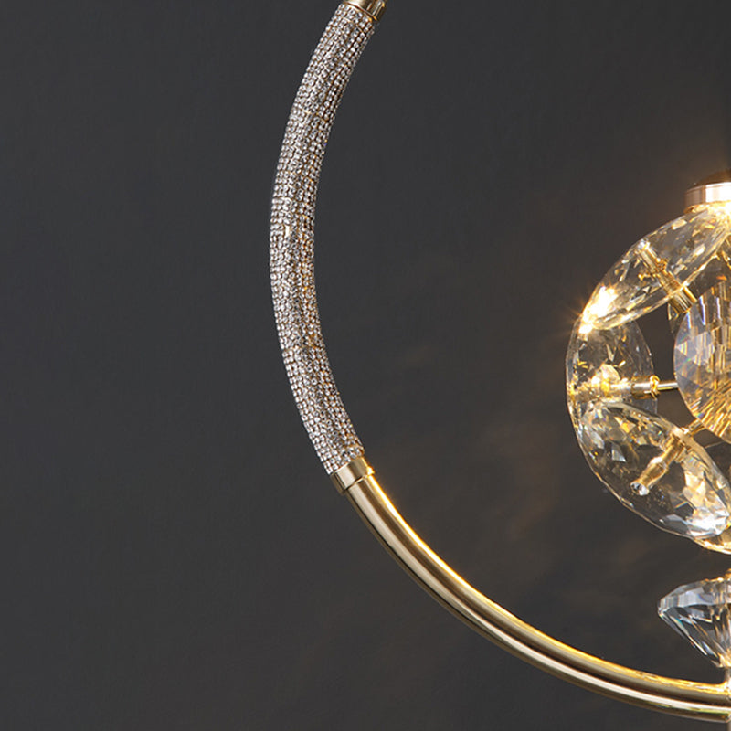 Messing afwerking lus hanglampverlichting minimalistisch metalen led plafond suspensielamp met kristal kraal