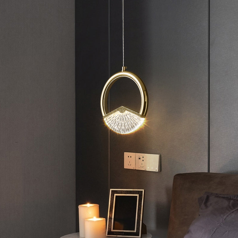 Eenvoud Led Down Lighting Hanging hanglagersring Hanglamp met faux kristalschaduw