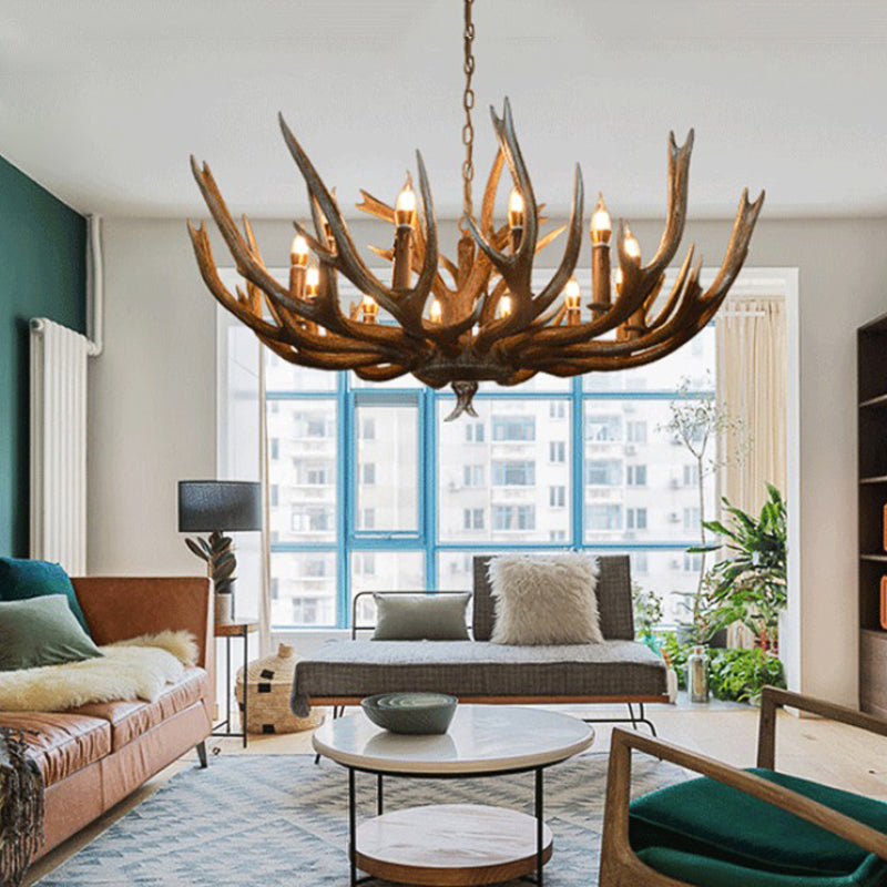 Branche Résine Pendant Chandelier Cottage 6/8/12 têtes salon suspendu plafonnier plafond en marron