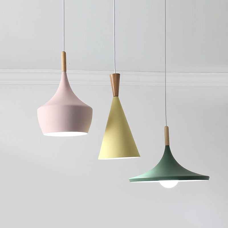 Pink-Yellow-Green Shaded Pendant Lamp Macaron 3-Light Metal Multiple Hanging Light for Dining Room