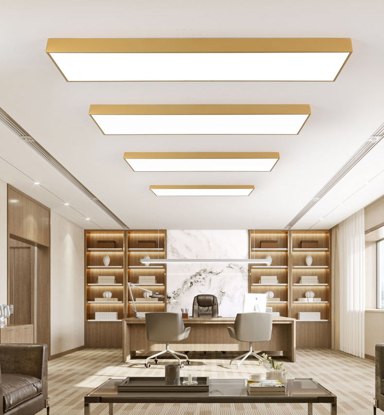 Rectangular Wood Flush Mount 1-Light Modern Ceiling Light Fixture for Office