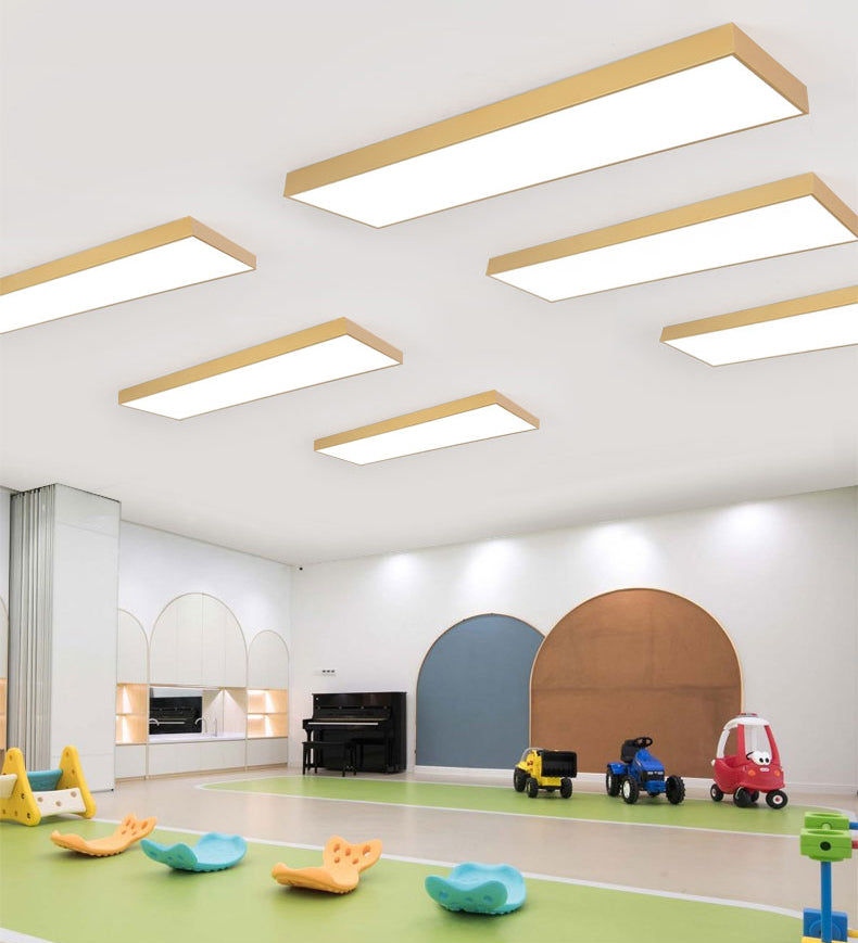 Rectangular Wood Flush Mount 1-Light Modern Ceiling Light Fixture for Office
