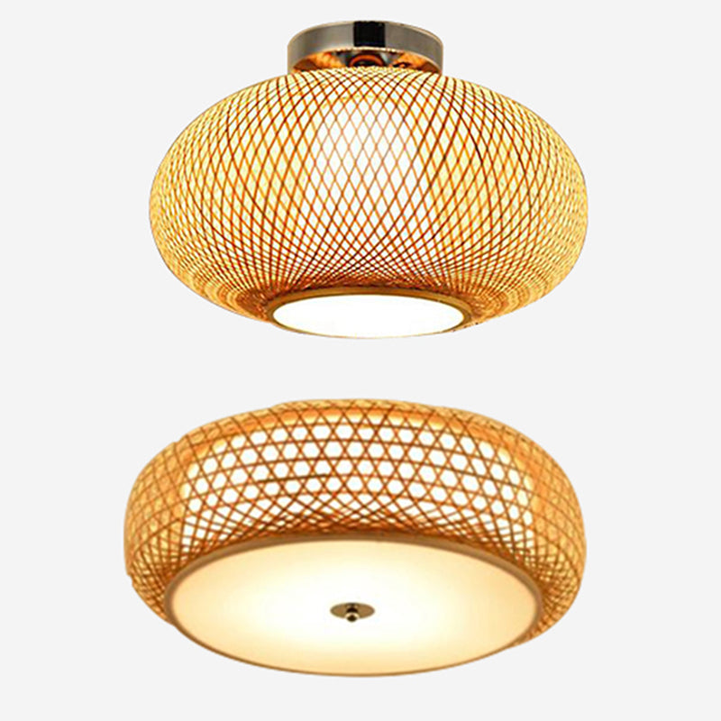 Japanese Bamboo Flush Mount Lighting 1-Light Ceiling Light Fixture for Tea-house