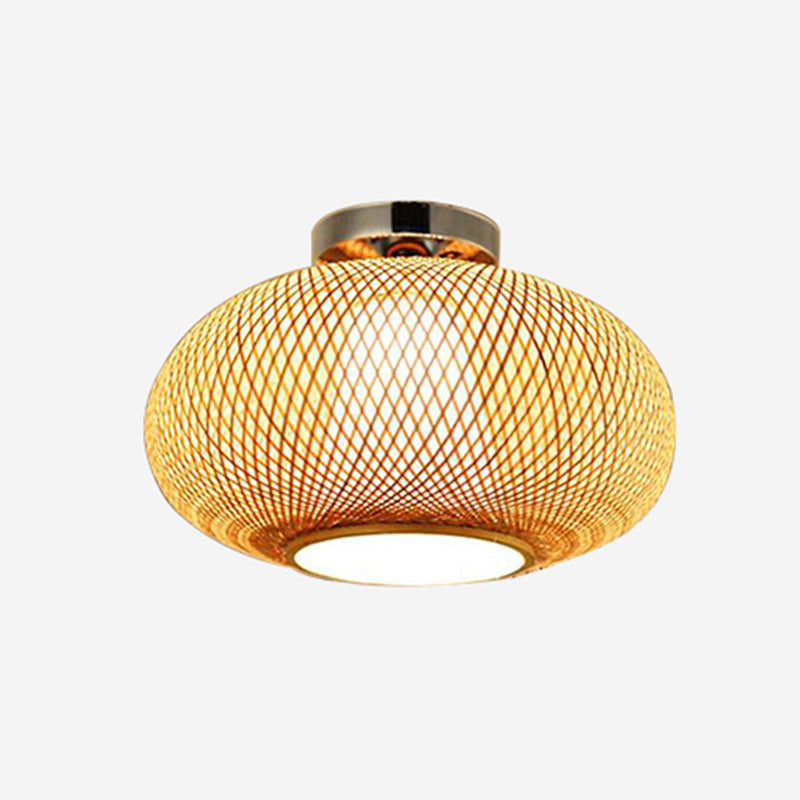 Japanese Bamboo Flush Mount Lighting 1-Light Ceiling Light Fixture for Tea-house