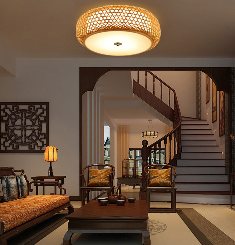 Japanese Bamboo Flush Mount Lighting 1-Light Ceiling Light Fixture for Tea-house