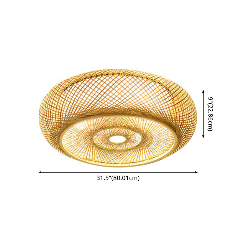 Japanese Style Bamboo Flush Mount Drum Shape Beige Flush Mount Ceiling Fixture for Living Room
