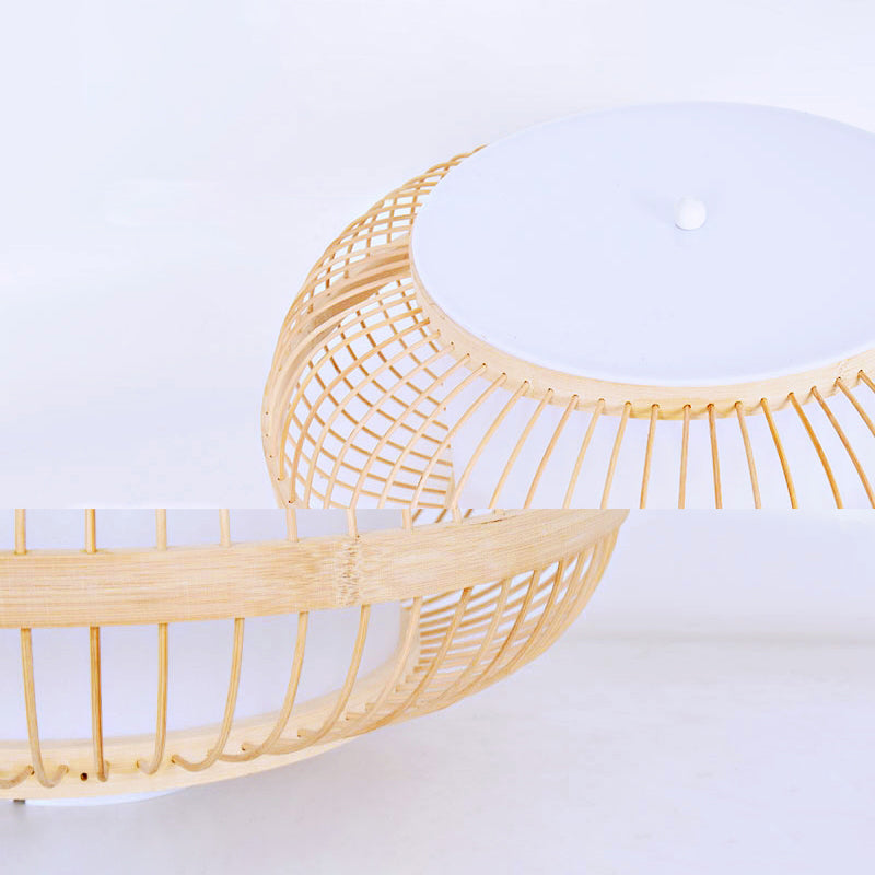 Japanese Style Bamboo Flush Mount Drum Shape Beige Flush Mount Ceiling Fixture for Living Room