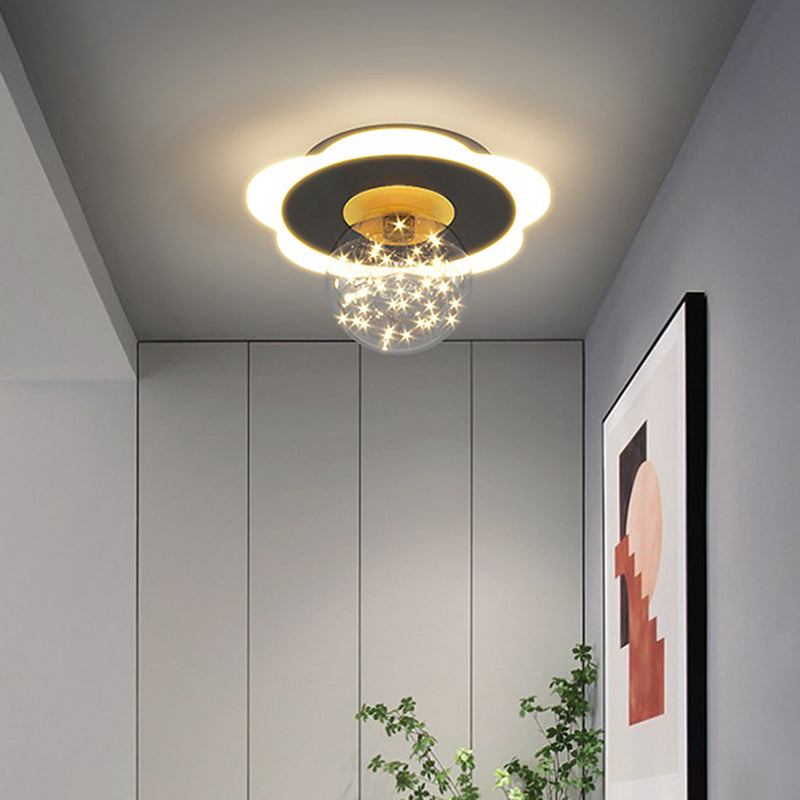 Clear Glass Globe Flush Mount Light LED Light Creative Bedroom Lighting Fixture