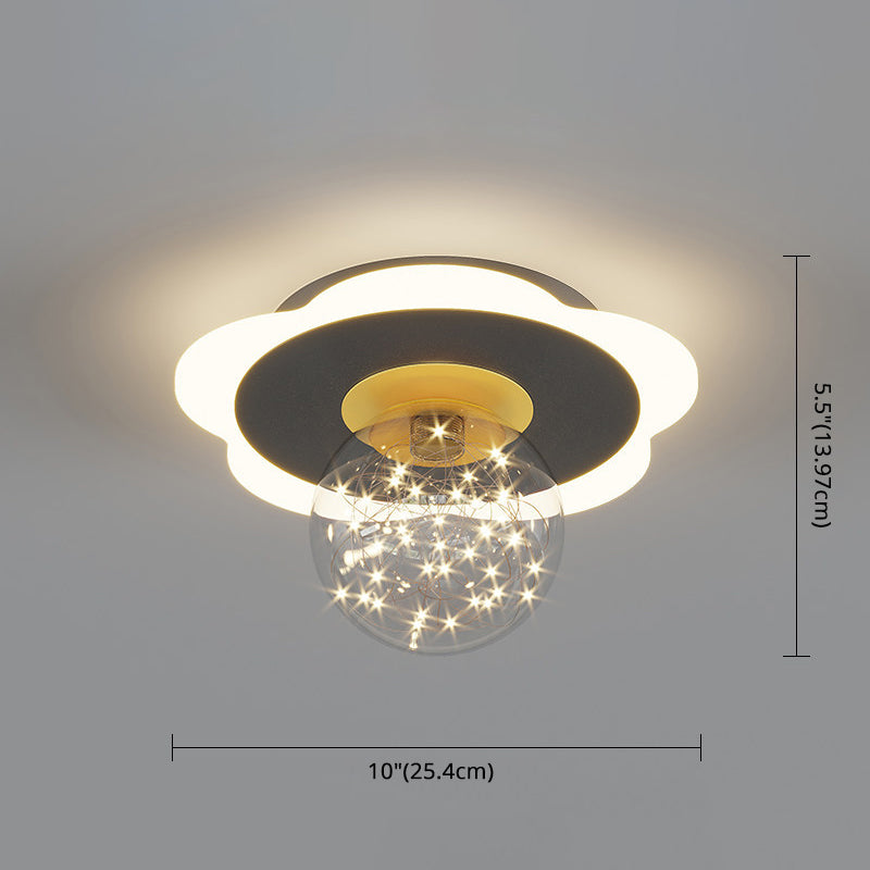 Clear Glass Globe Flush Mount Light LED Light Creative Bedroom Lighting Fixture