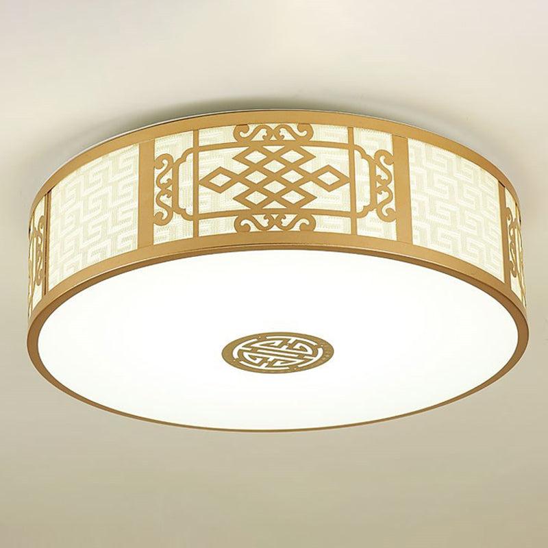 Cylindrical Wrought Iron Ceiling Fixture in Traditional Creative Style Fabrics Flush Mount for Dining Room