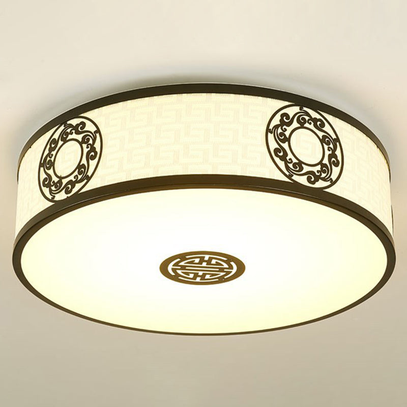 Cylindrical Wrought Iron Ceiling Fixture in Traditional Creative Style Fabrics Flush Mount for Dining Room