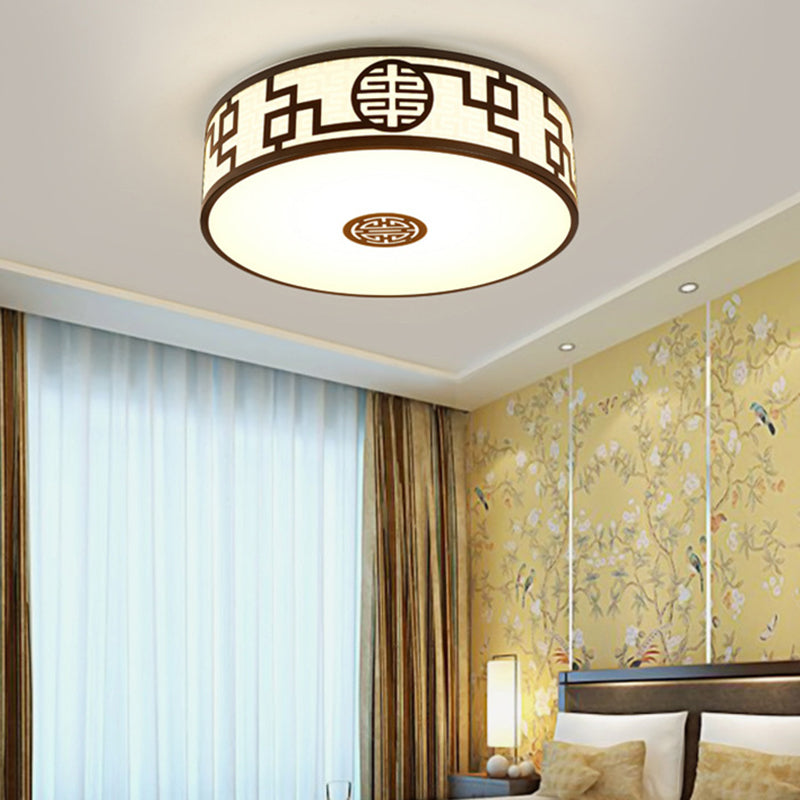 Cylindrical Wrought Iron Ceiling Fixture in Traditional Creative Style Fabrics Flush Mount for Dining Room