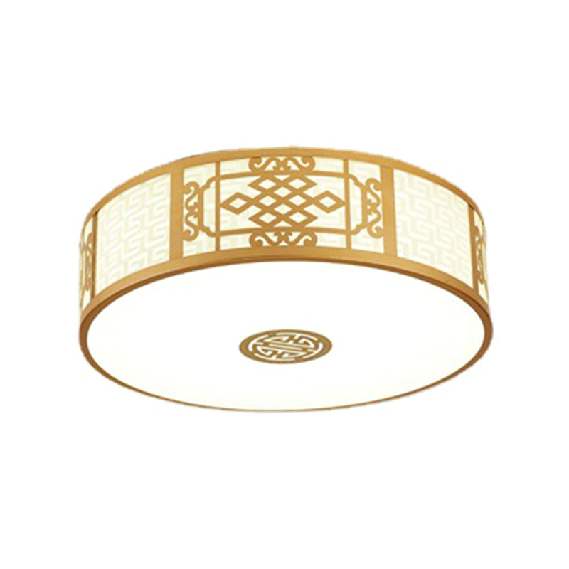 Cylindrical Wrought Iron Ceiling Fixture in Traditional Creative Style Fabrics Flush Mount for Dining Room