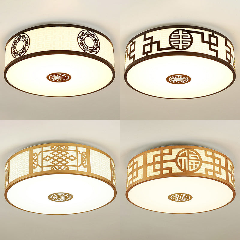 Cylindrical Wrought Iron Ceiling Fixture in Traditional Creative Style Fabrics Flush Mount for Dining Room
