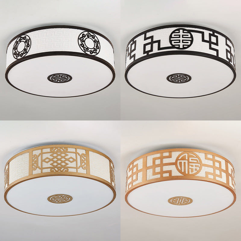 Cylindrical Wrought Iron Ceiling Fixture in Traditional Creative Style Fabrics Flush Mount for Dining Room