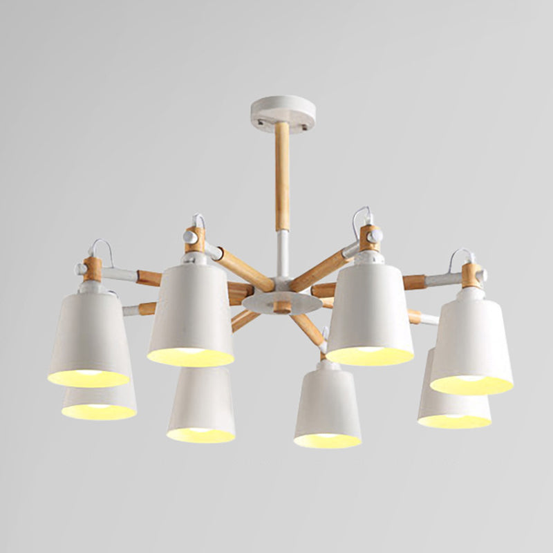 Wooden Sputnik Pendant Light in Nordic Style Wrought Iron Macaron Chandelier for Dining Room