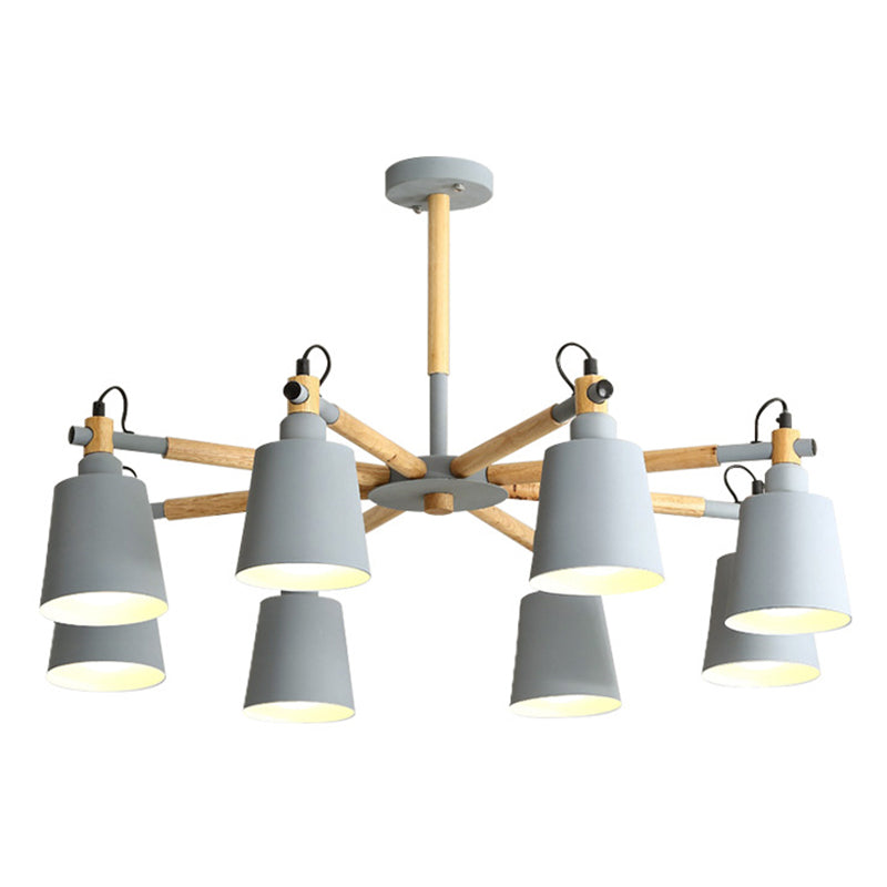 Wooden Sputnik Pendant Light in Nordic Style Wrought Iron Macaron Chandelier for Dining Room