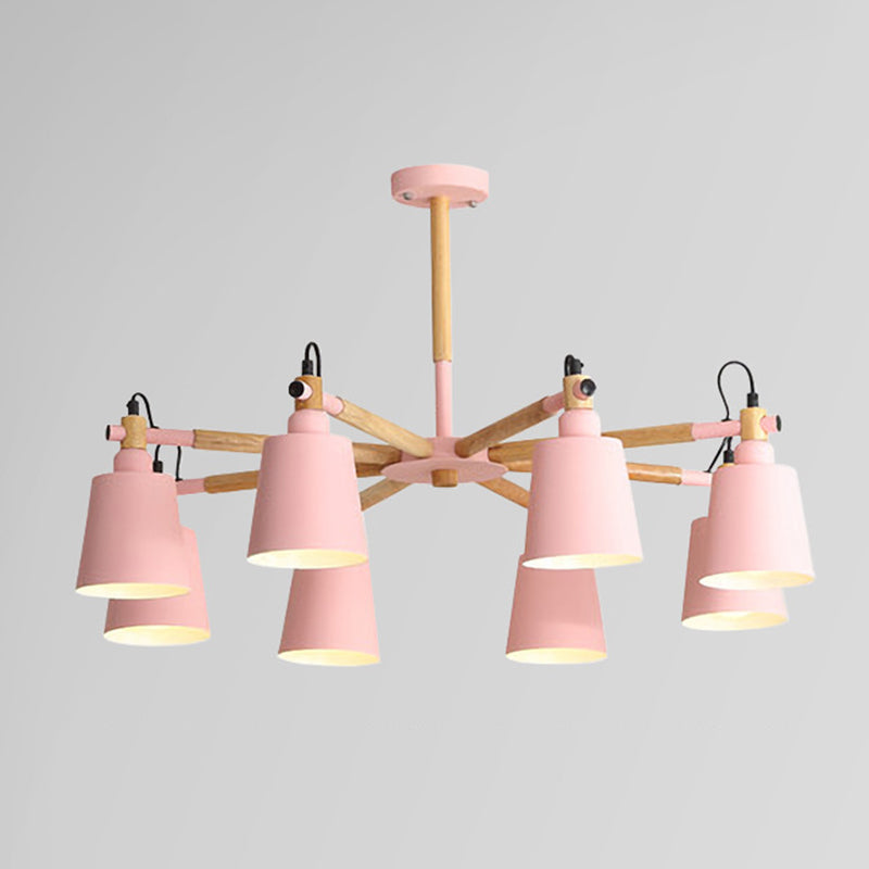 Wooden Sputnik Pendant Light in Nordic Style Wrought Iron Macaron Chandelier for Dining Room