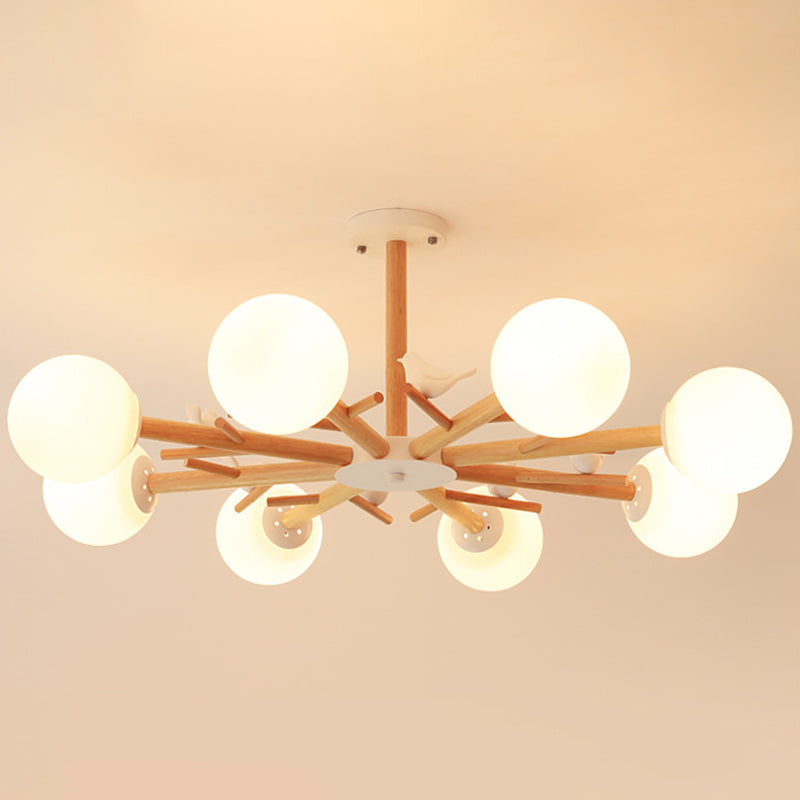 Globe Chandelier Light Fixture Modern Cream Glass Pendant Lighting for Restaurant